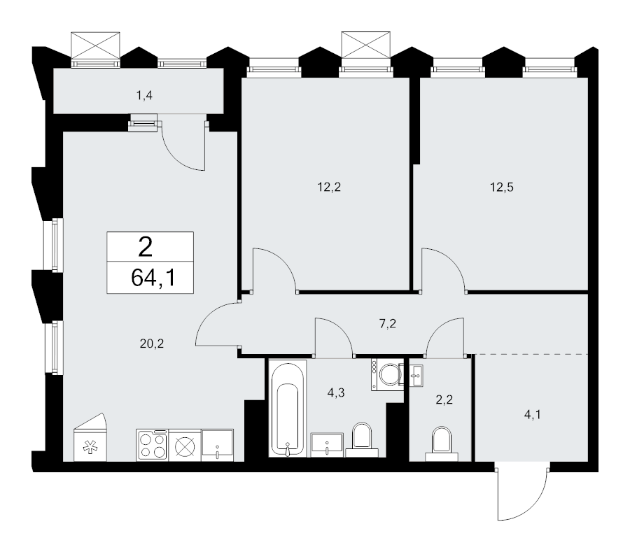 3 ккв (Евро) 64,1 м²
