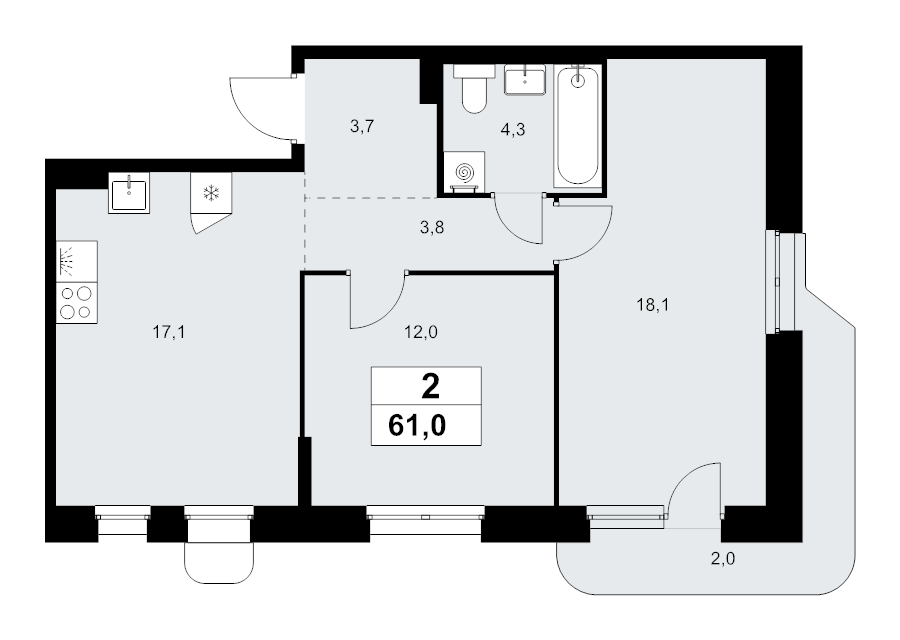 3 ккв (Евро) 61 м²