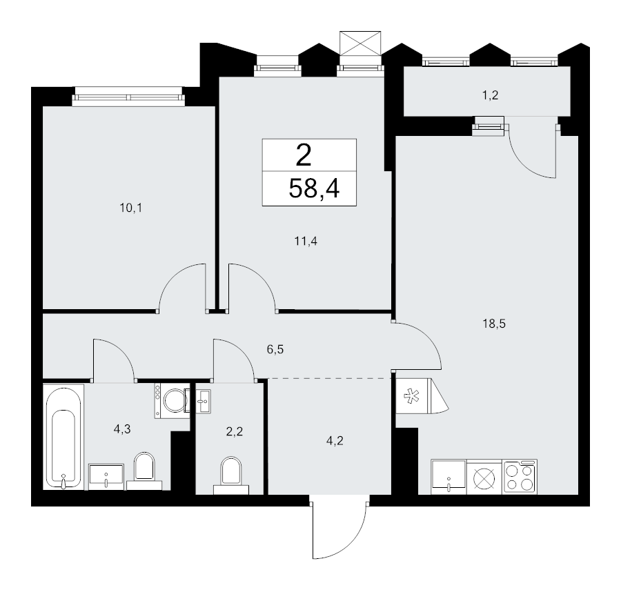 3 ккв (Евро) 58,4 м²