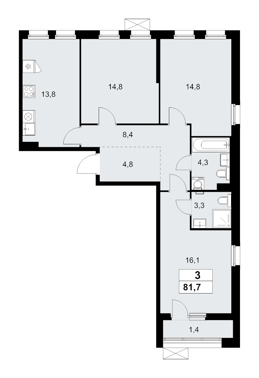 3 ккв 81,7 м²