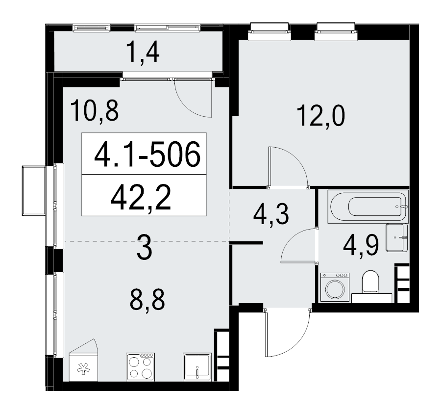 2 ккв (Евро) 42,2 м²
