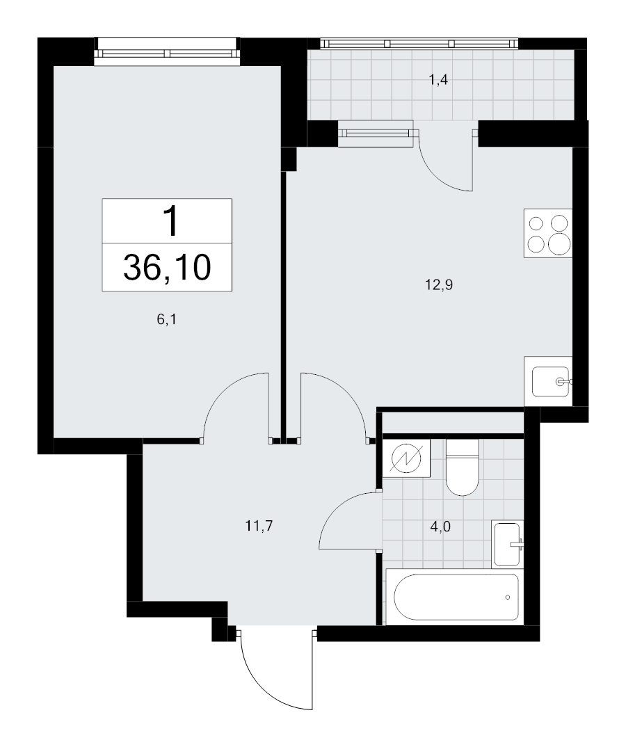 1 ккв 36,1 м²