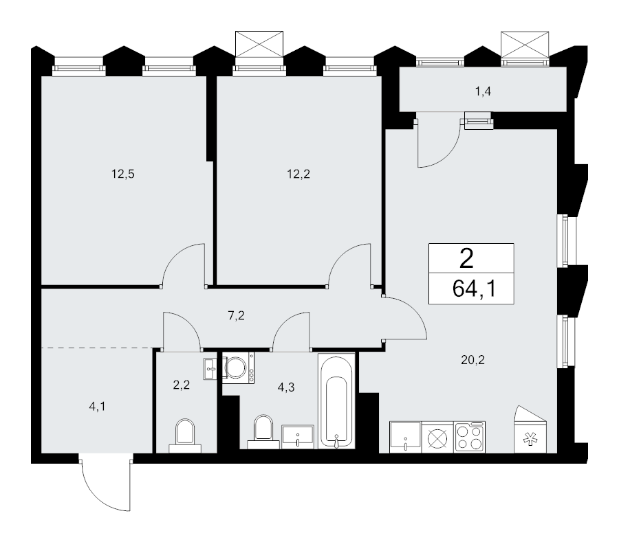 3 ккв (Евро) 64,1 м²