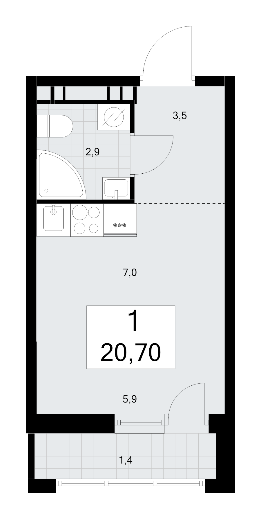 Студия 20,7 м²