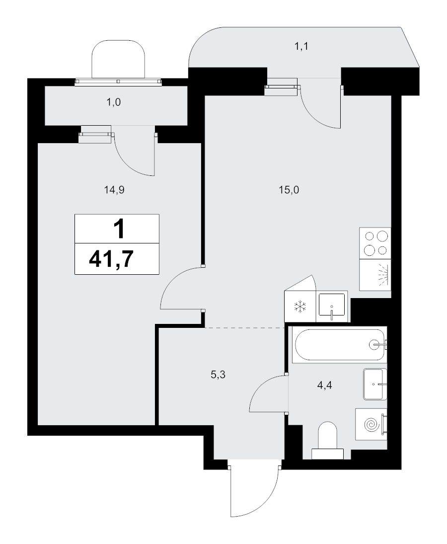2 ккв (Евро) 41,7 м²
