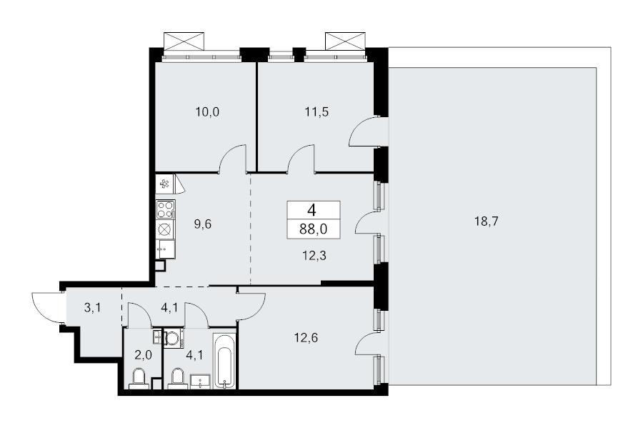 4 ккв (Евро) 88 м²