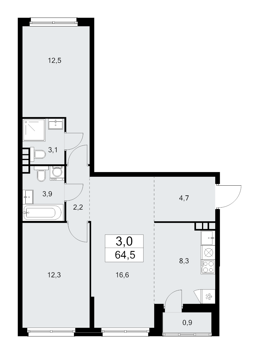 3 ккв (Евро) 64,5 м²