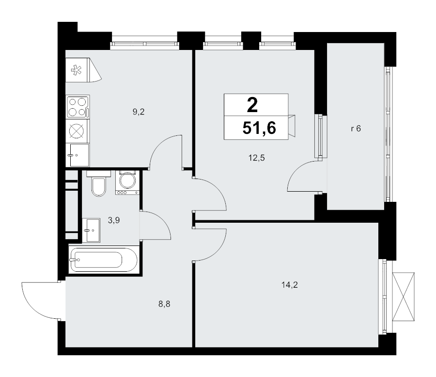 2 ккв 51,6 м²