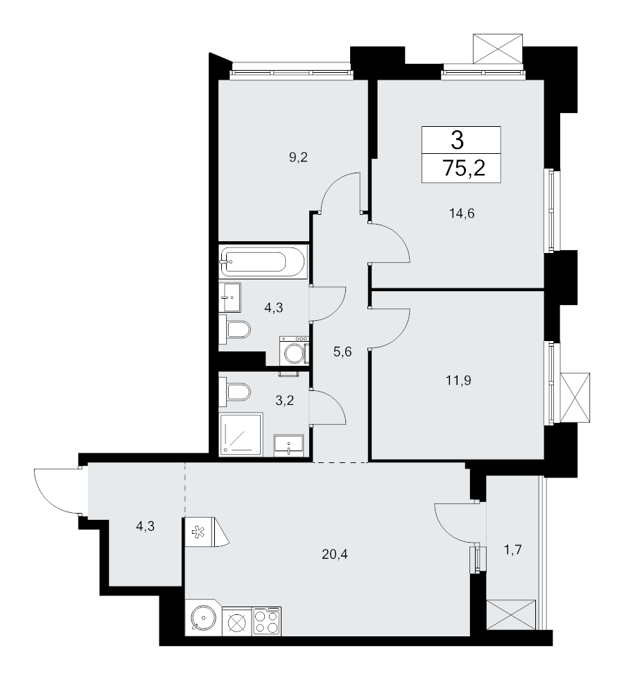 4 ккв (Евро) 75,2 м²