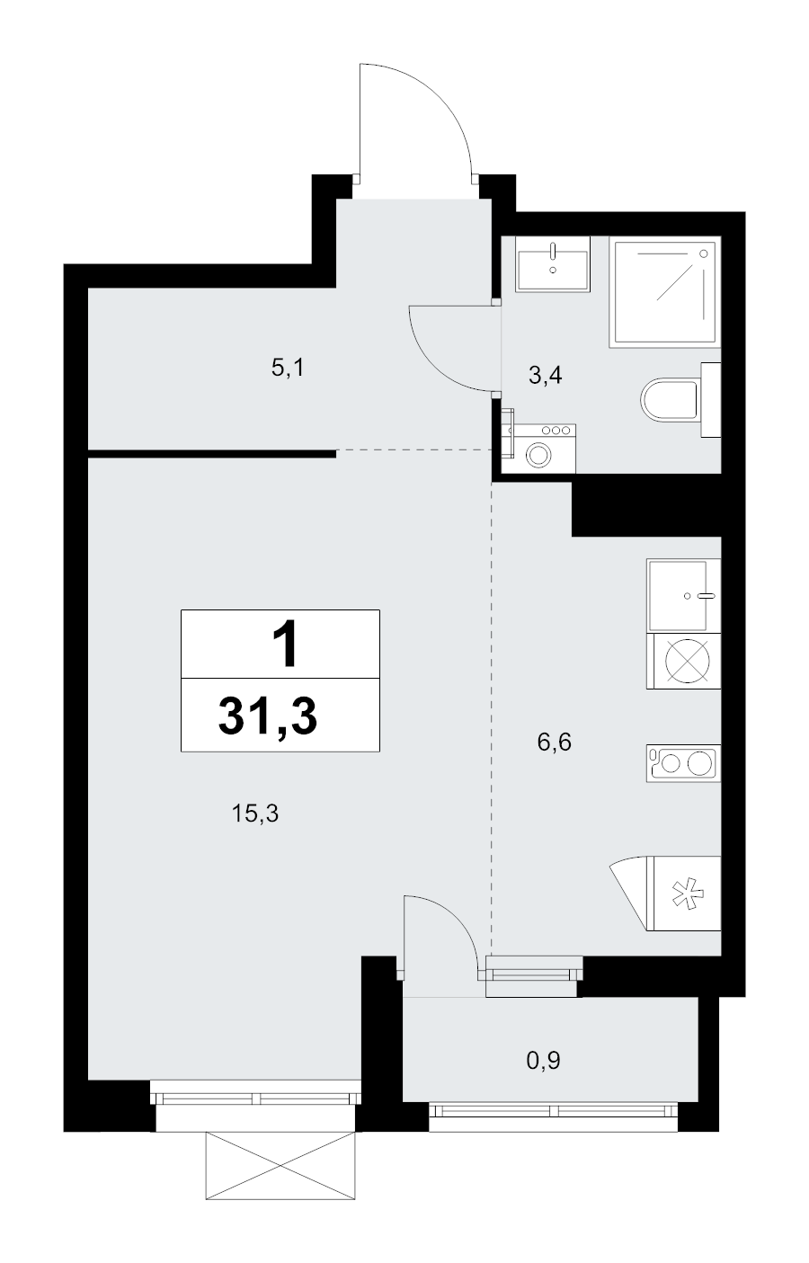 Студия 31,3 м²