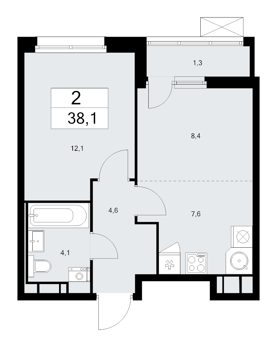 2 ккв (Евро) 38,1 м²