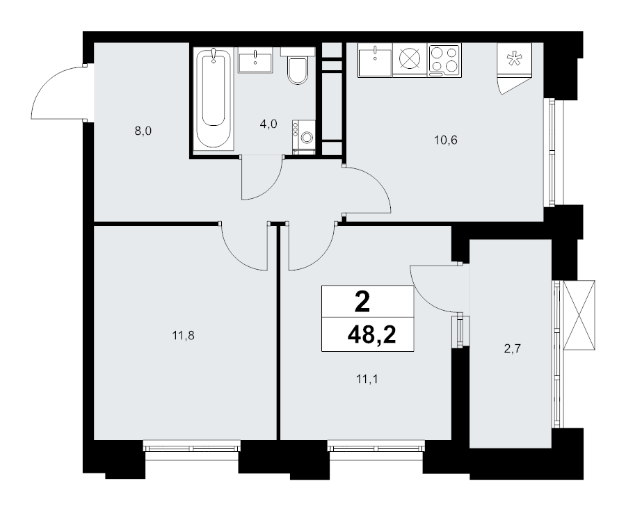 2 ккв 48,2 м²