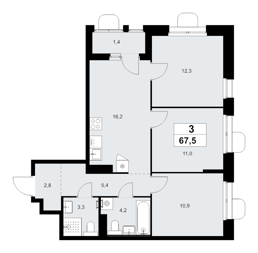 4 ккв (Евро) 67,5 м²
