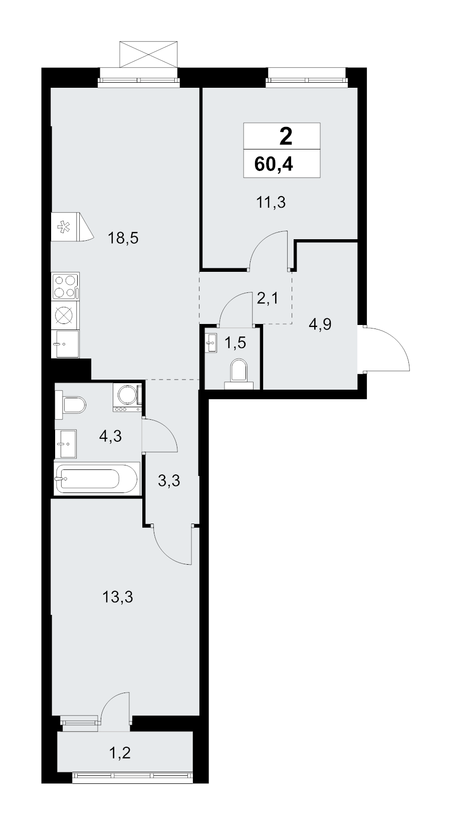 3 ккв (Евро) 60,4 м²