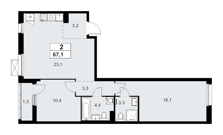 3 ккв (Евро) 67,1 м²