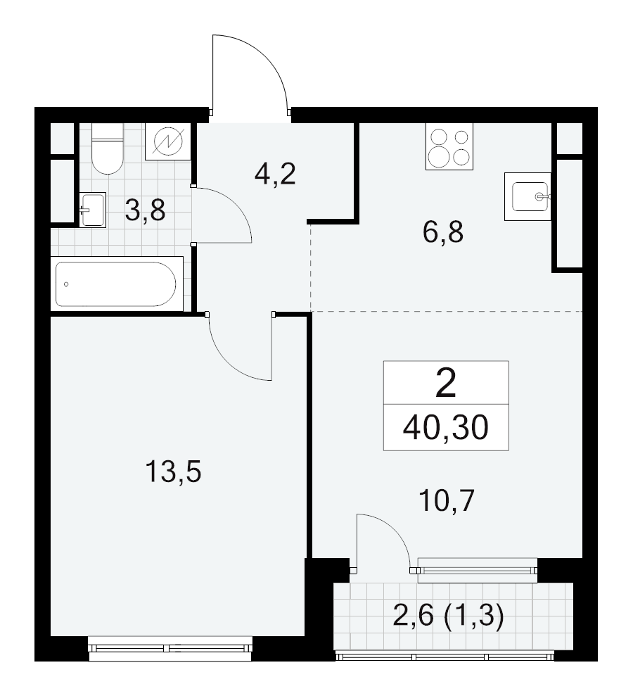 2 ккв (Евро) 40,3 м²