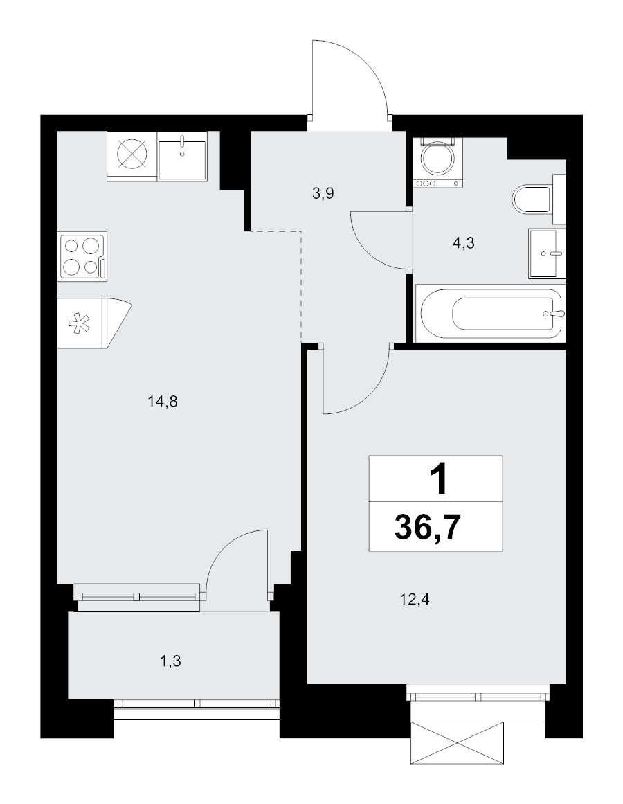 1 ккв 36,7 м²