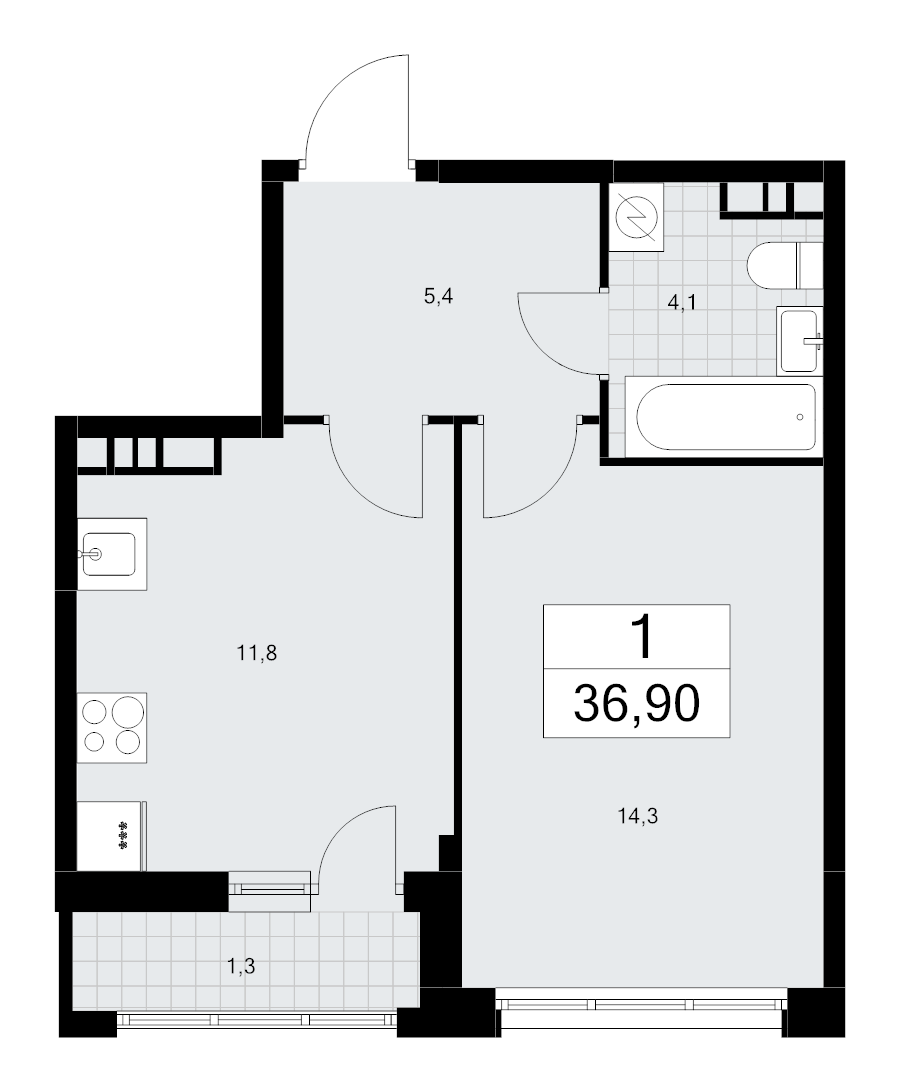 1 ккв 36,9 м²