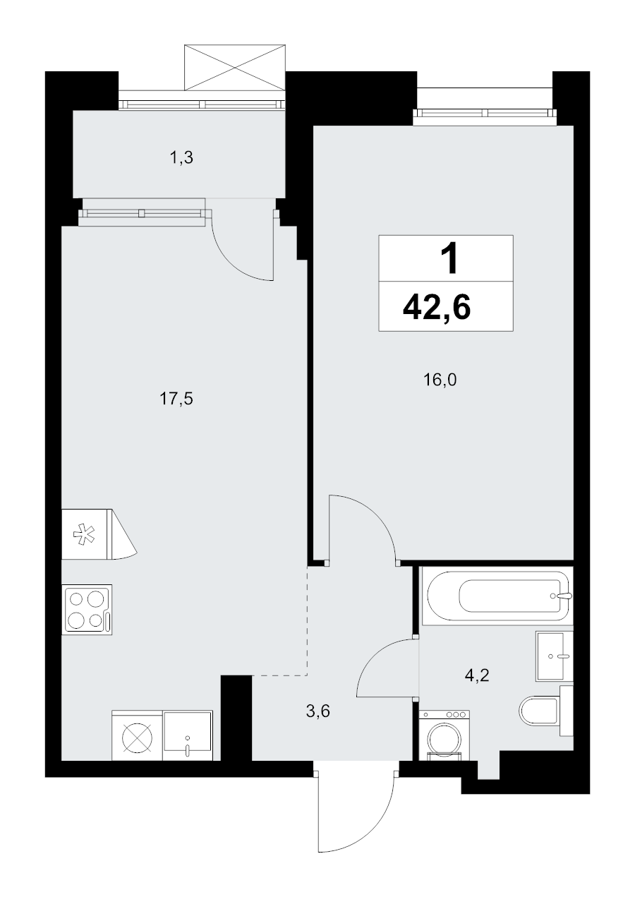 2 ккв (Евро) 42,6 м²