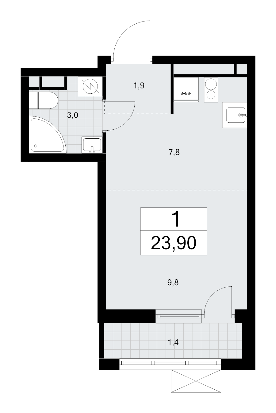 Студия 23,9 м²