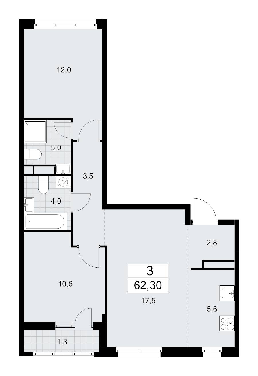 3 ккв (Евро) 62,3 м²