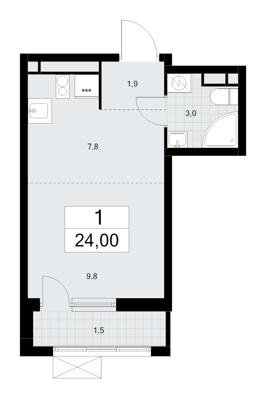 Студия 24 м²