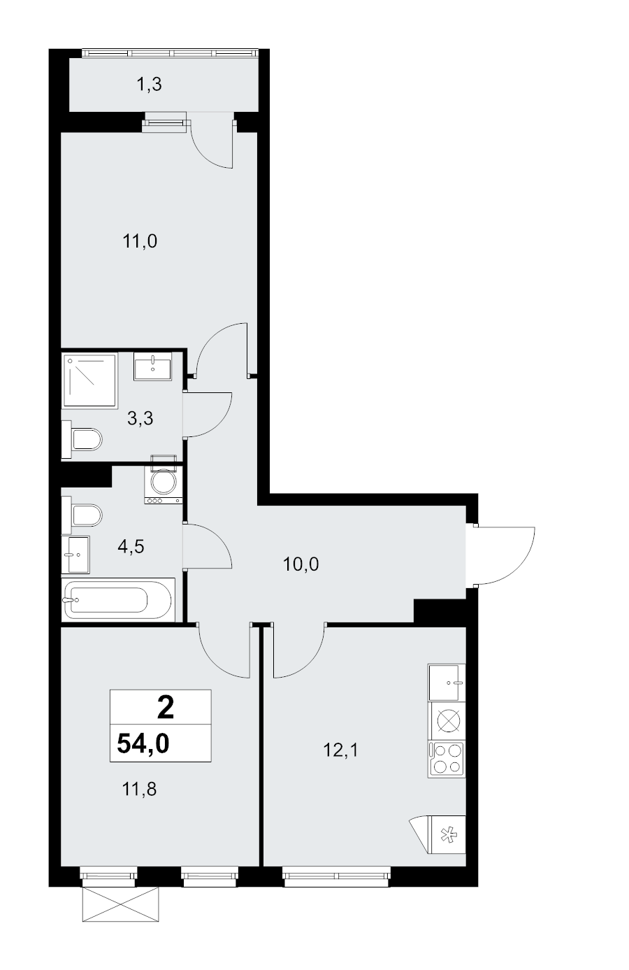 2 ккв 54 м²