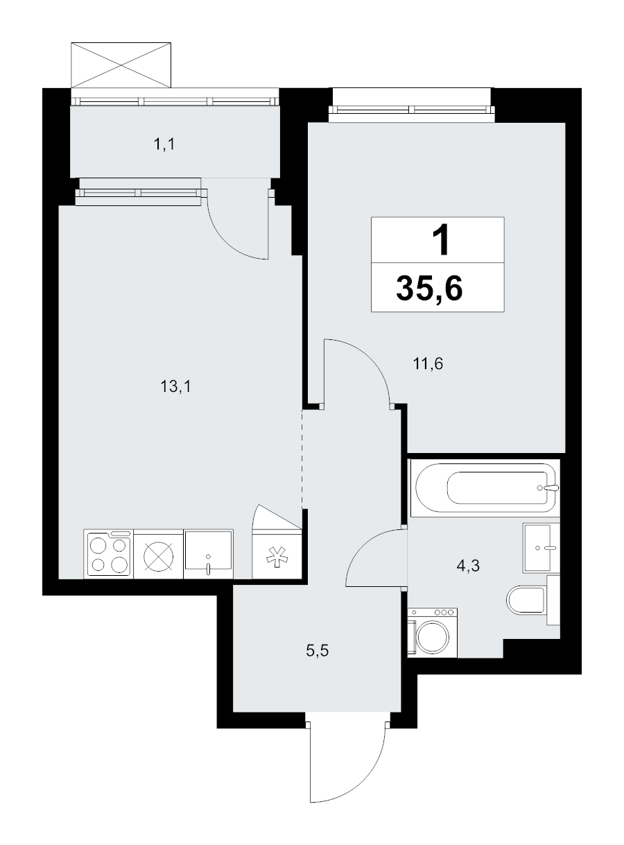 1 ккв 35,6 м²