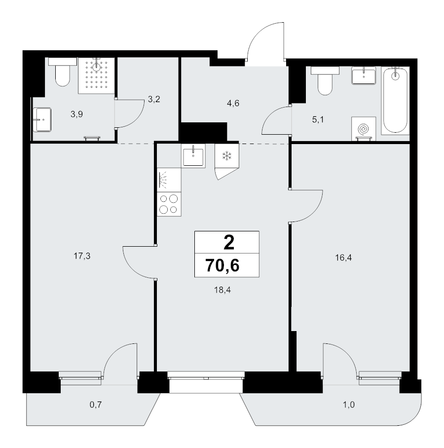 3 ккв (Евро) 70,6 м²