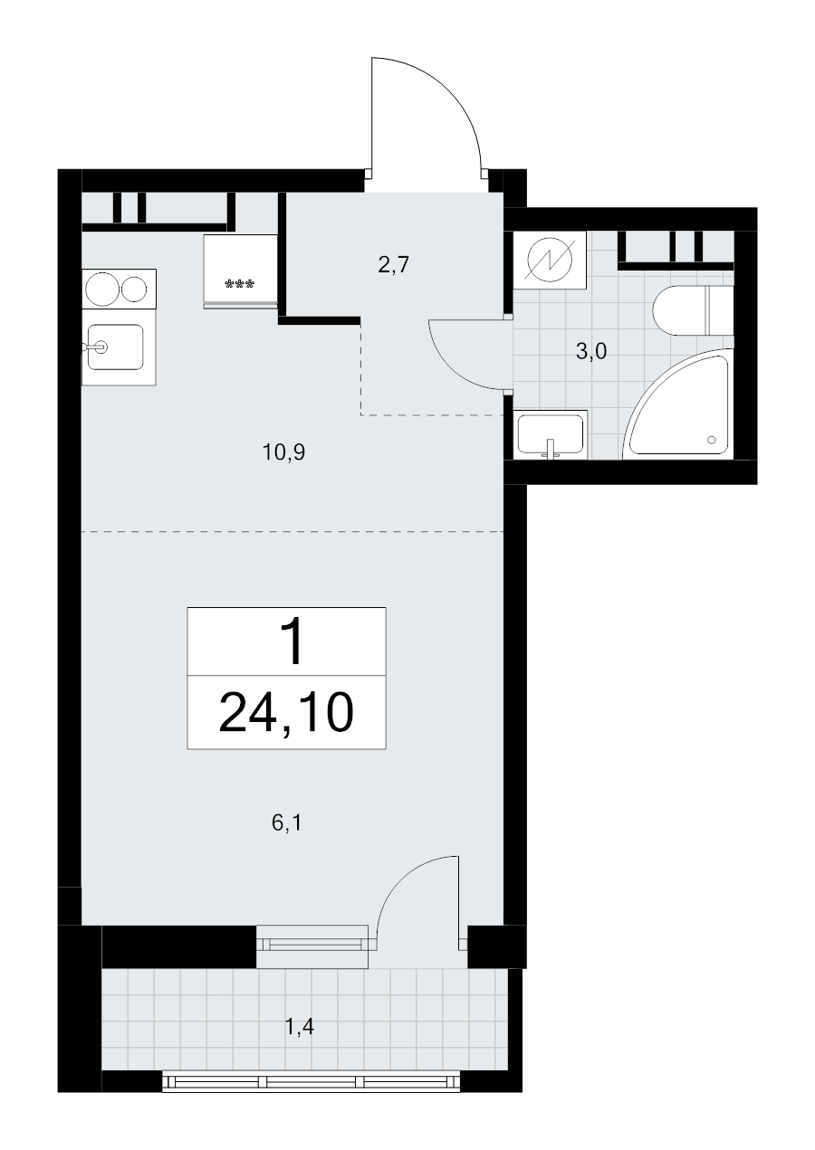 Студия 24,1 м²
