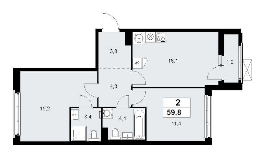 3 ккв (Евро) 59,8 м²