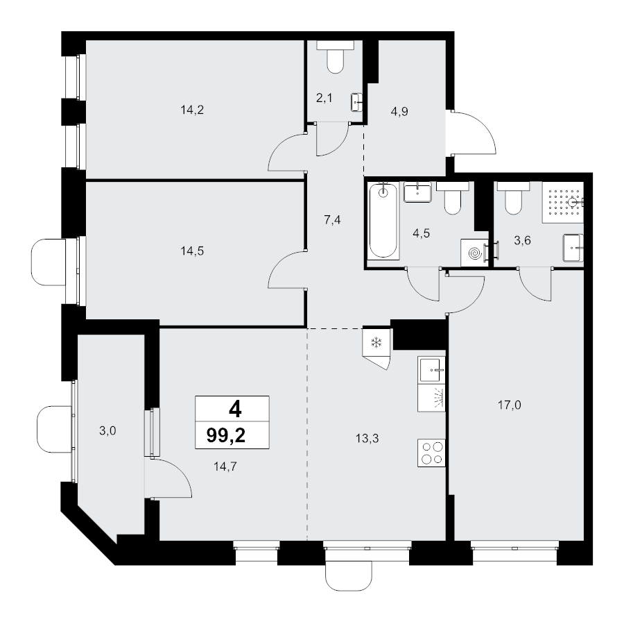 4 ккв (Евро) 99,2 м²