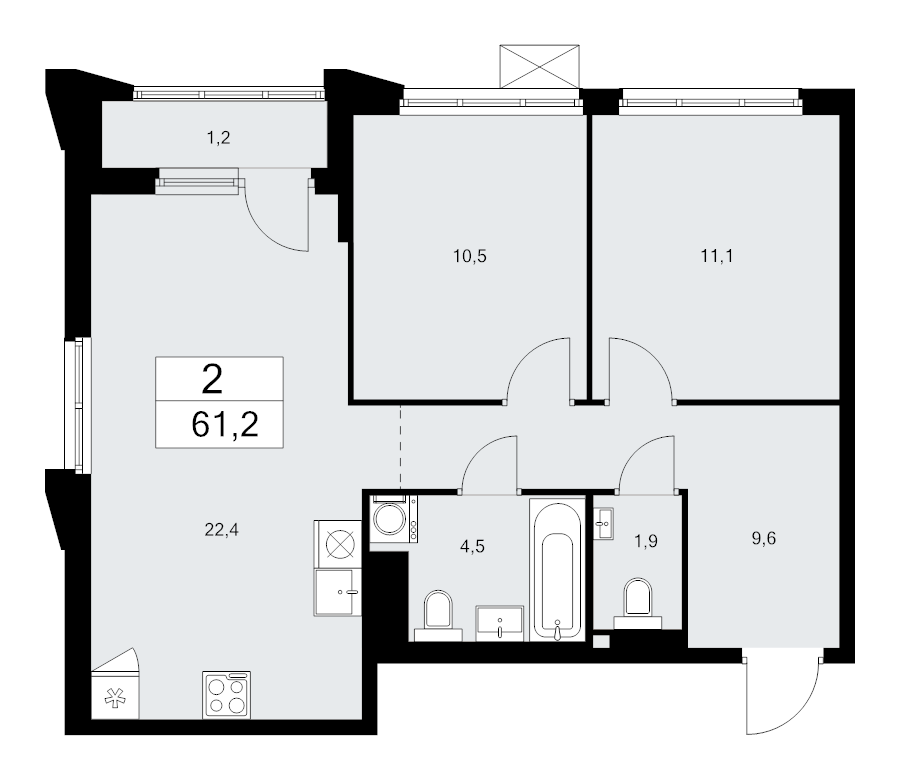 3 ккв (Евро) 61,2 м²