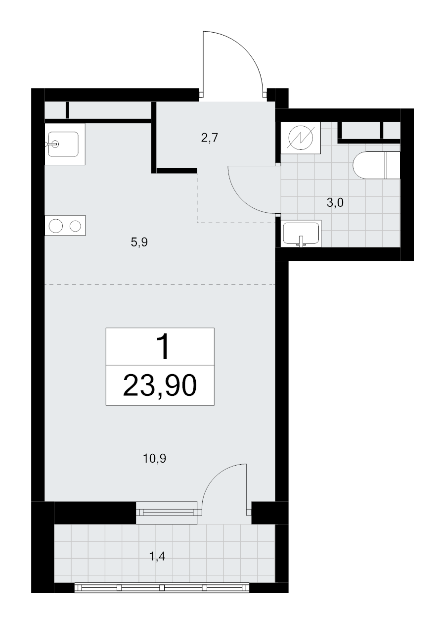 Студия 23,9 м²