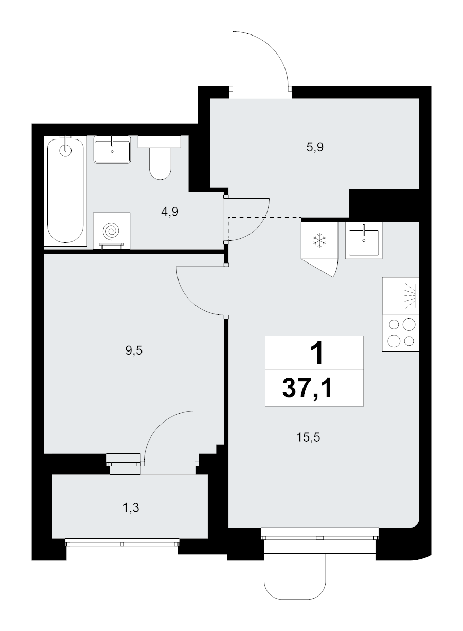 2 ккв (Евро) 37,1 м²