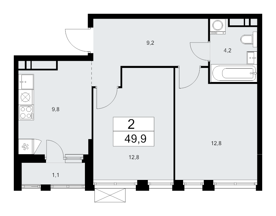 2 ккв 49,9 м²