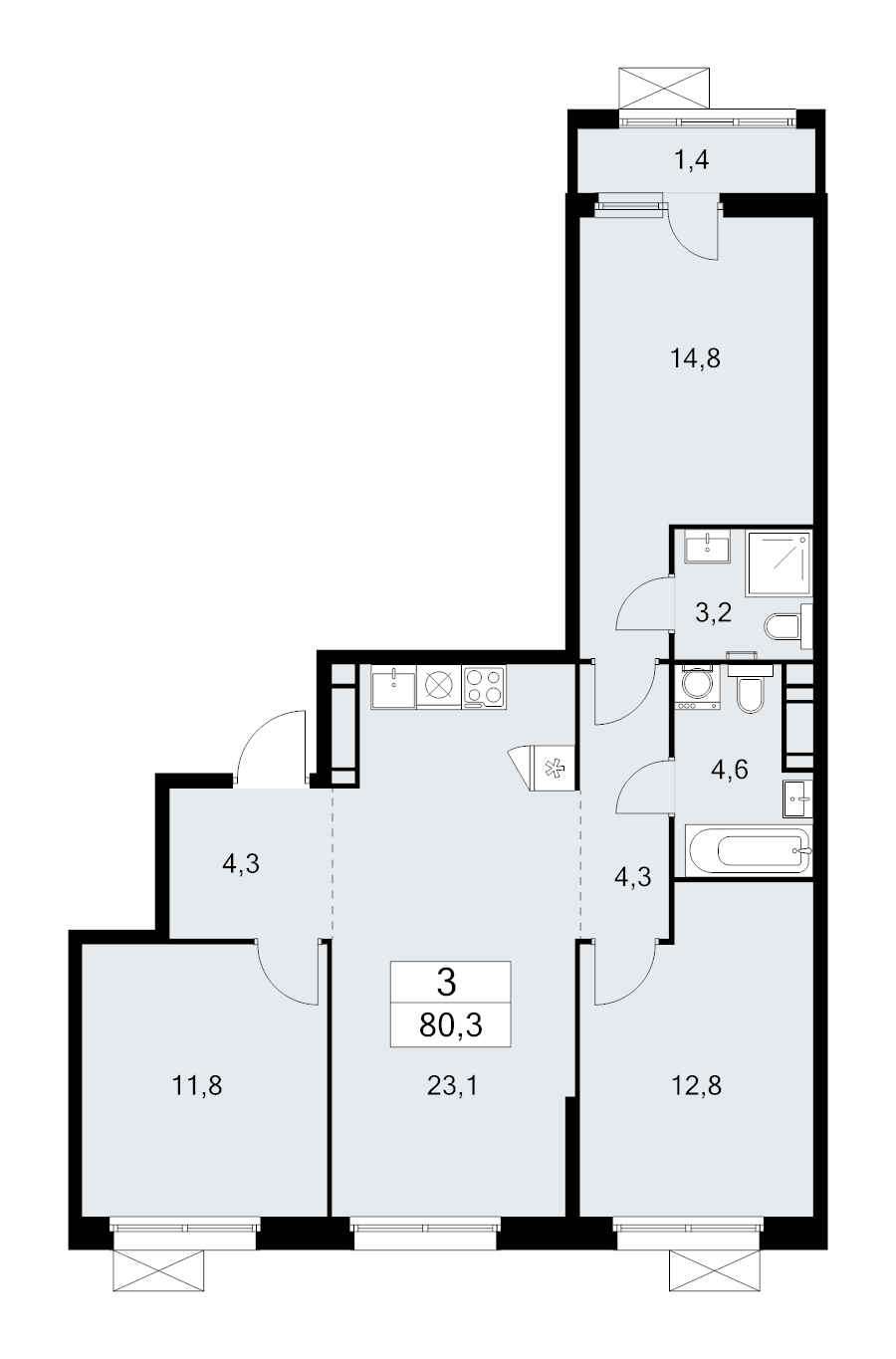 4 ккв (Евро) 80,3 м²