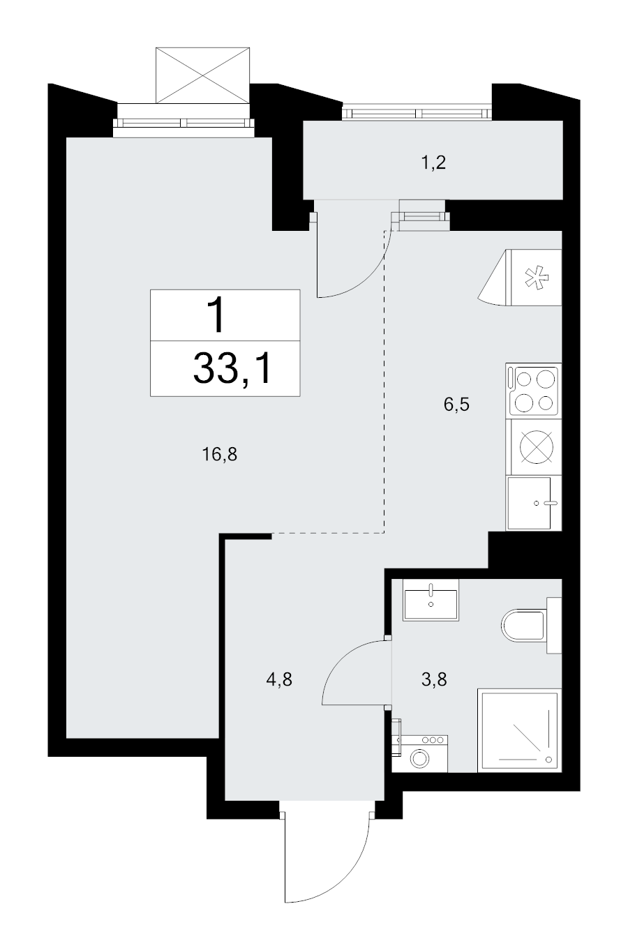 Студия 33,1 м²
