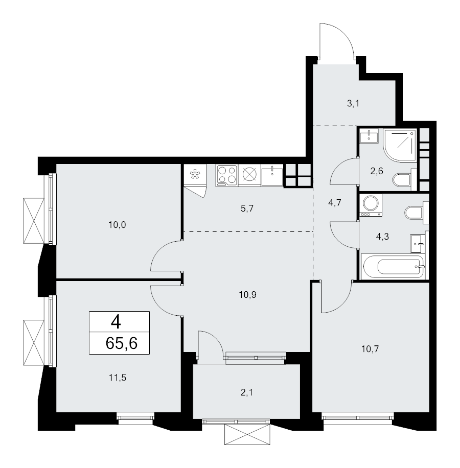 4 ккв (Евро) 65,6 м²