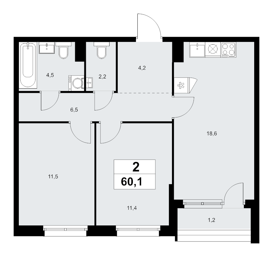 3 ккв (Евро) 60,1 м²