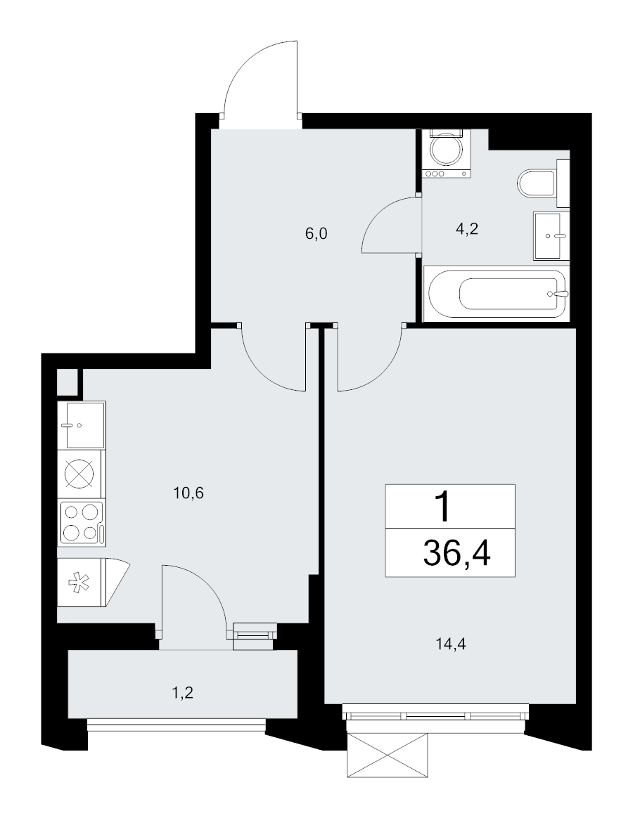 1 ккв 36,4 м²