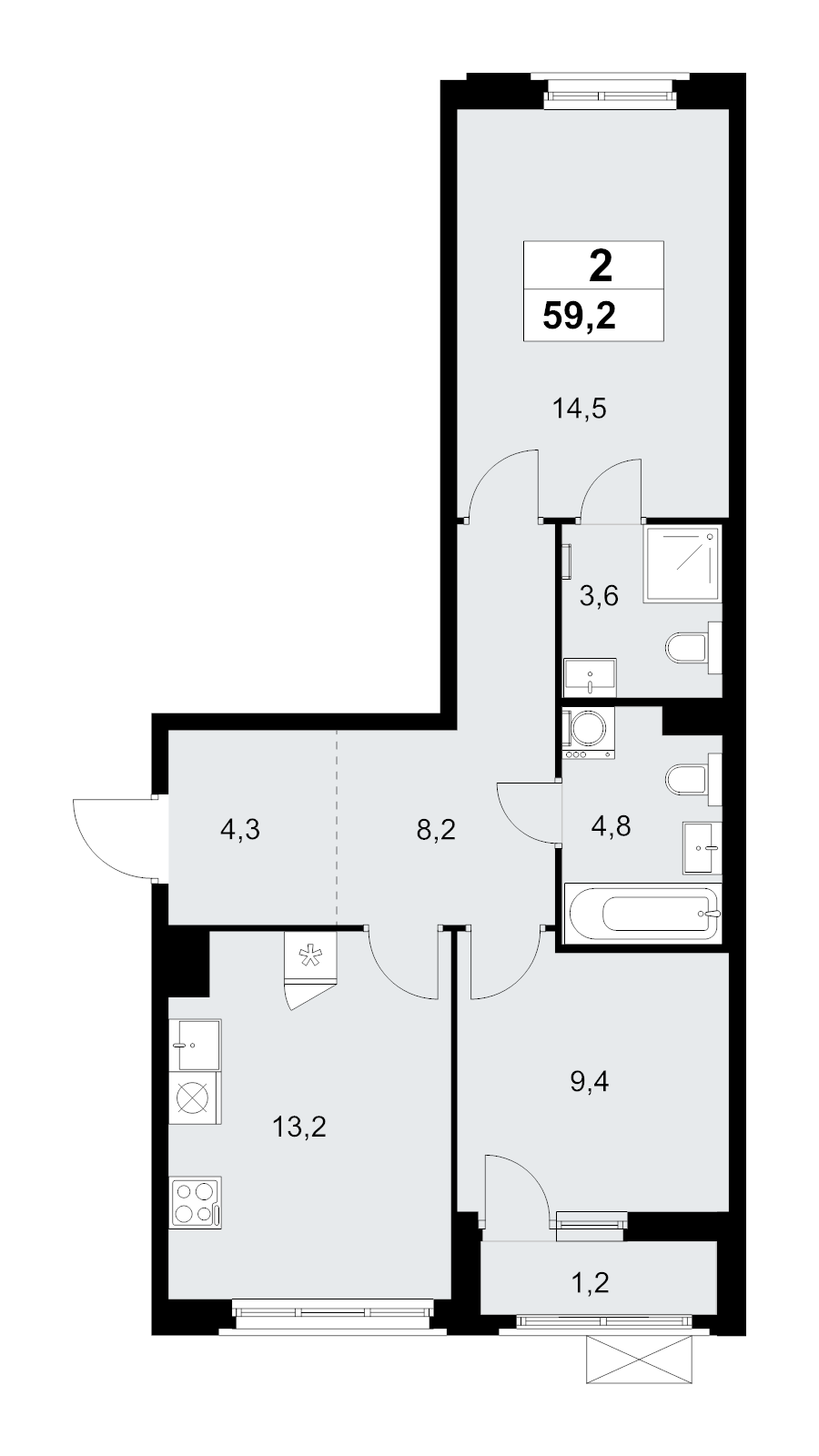 2 ккв 59,2 м²