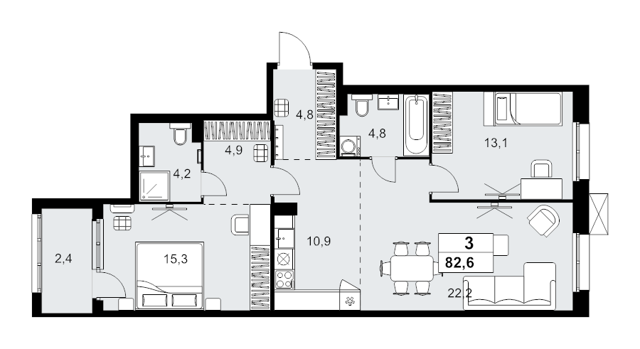 3 ккв (Евро) 82,6 м²