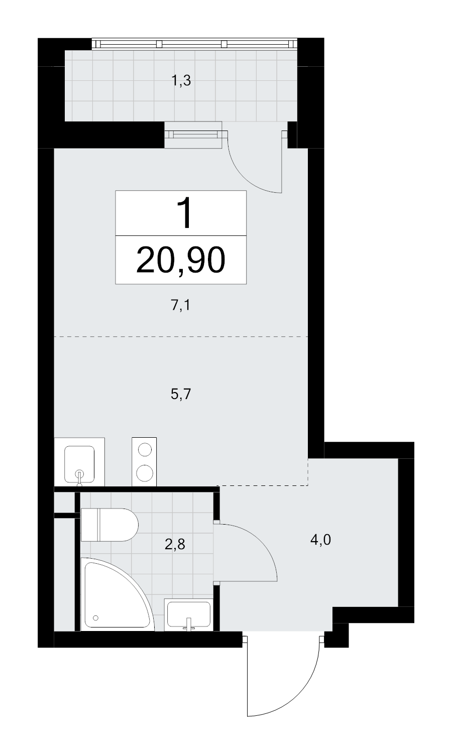 Студия 20,9 м²