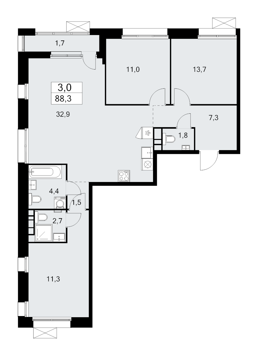 4 ккв (Евро) 88,2 м²