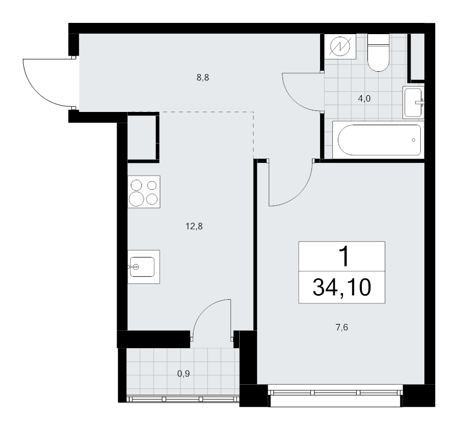 1 ккв 34,1 м²