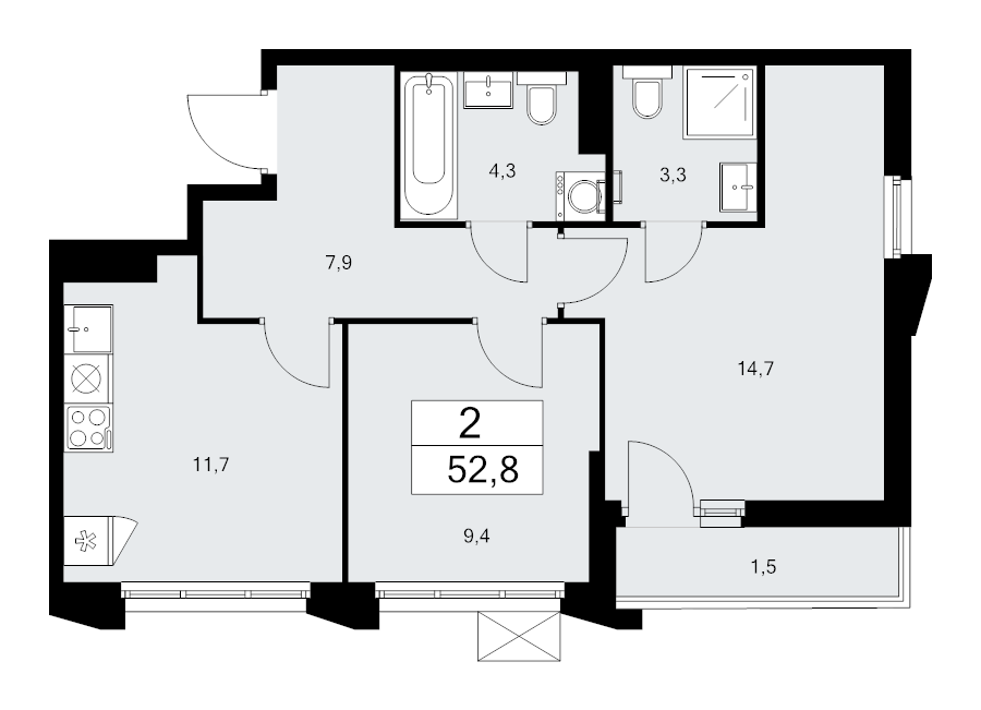 2 ккв 52,8 м²