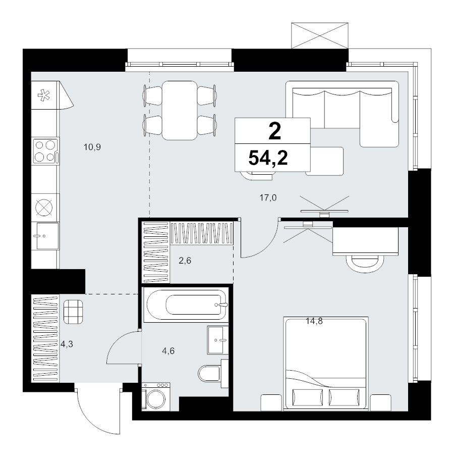 2 ккв (Евро) 54,2 м²