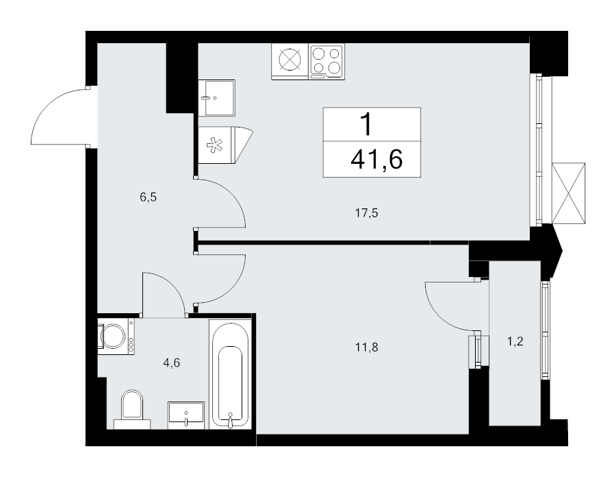 2 ккв (Евро) 41,6 м²