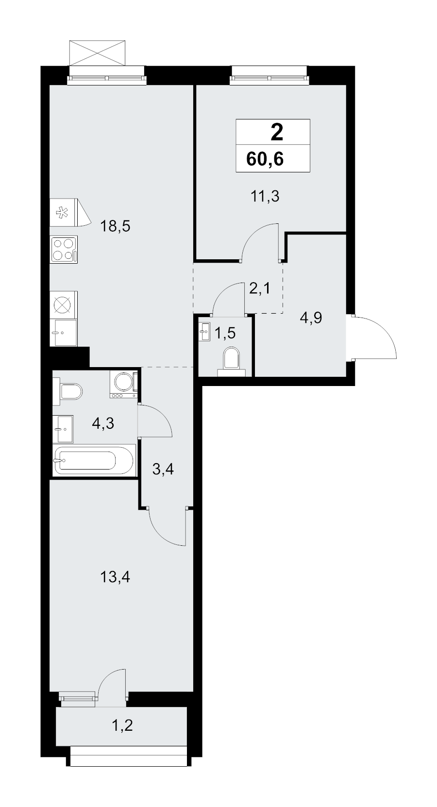 3 ккв (Евро) 60,6 м²